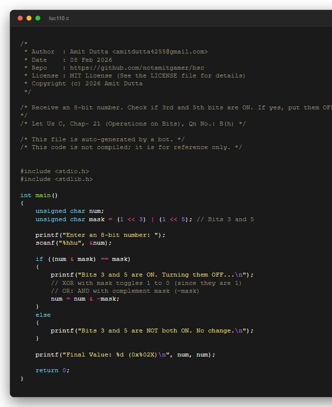 Receive an 8-bit number. Check if 3rd and 5th bits are ON. If yes, put them OFF.